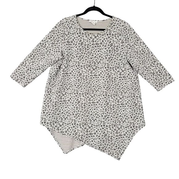 JOAN VASS Gray Leopard Print Modal Asymmetric 3/4 Sleeve Tunic Top SIZE 3 US XL - Picture 1 of 10